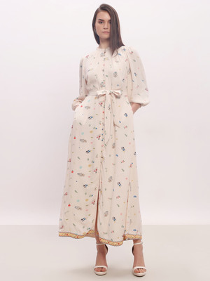 VERO MODA Women Fit and Flare Beige Maxi/Full Length Dress