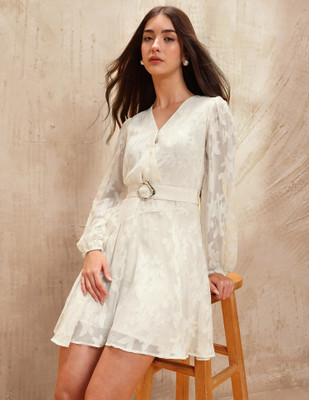 U.S. POLO ASSN. Women Fit and Flare White Mini/Short Dress