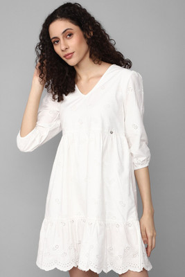 Allen Solly Women A-line White Above Knee/Mid Thigh Length Dress