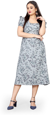 mahalaxmi fab Women Fit and Flare Grey Midi/Calf Length Dress