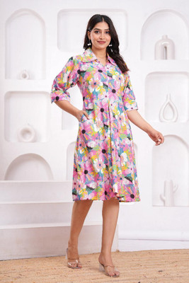 Dagar Women A-line Multicolor Below Knee Dress