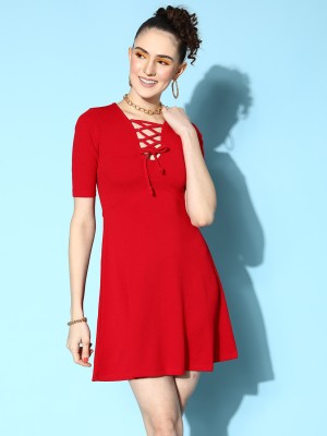 VENI VIDI VICI Women Fit and Flare Red Dress