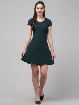 HouseOfCommon Women A-line Dark Green Above Knee/Mid Thigh Length Dress