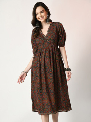 Sangria Women Fit and Flare Brown Midi/Calf Length Dress