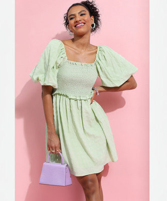 Tokyo Talkies Women Skater Light Green Above Knee/Mid Thigh Length Dress