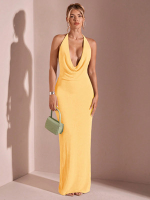 Moda Rapido Women Bodycon Yellow Maxi/Full Length Dress
