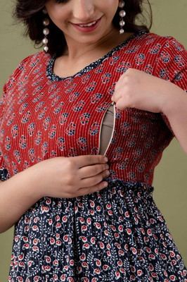 Assume Fab Women Printed Anarkali Kurta(Maroon)