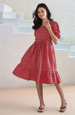 Ladylaz Women Asymmetric Multicolor Midi/Calf Length Dress