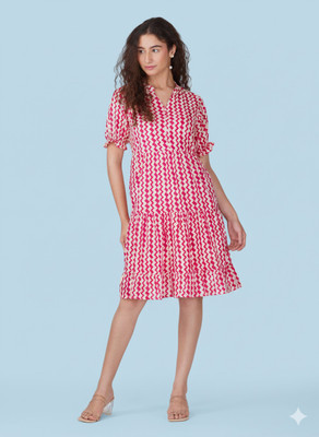 SoftAndSoothe Women Fit and Flare Pink Knee Length Dress