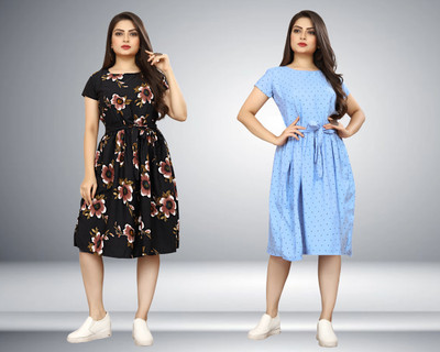 Nilkanth Fashion Women A-line Multicolor Knee Length Dress