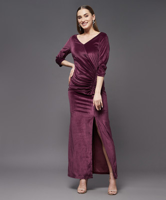 Miss Chase Women Bodycon Purple Maxi/Full Length Dress