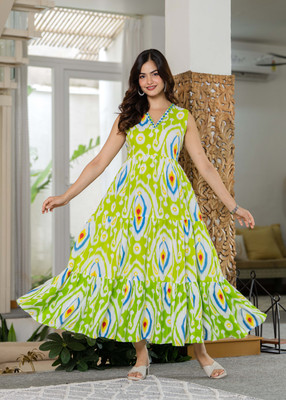 RD Fab Women Fit and Flare Green Maxi/Full Length Dress