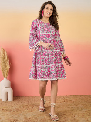 Sangria Women A-line Pink Above Knee/Mid Thigh Length Dress