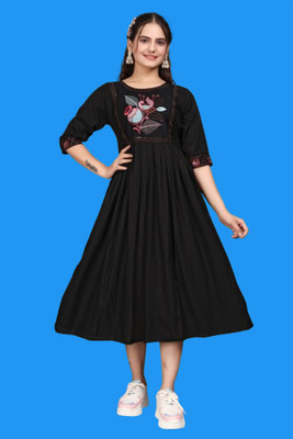 DICHIKA enterprise Women Fit and Flare Black Midi/Calf Length Dress