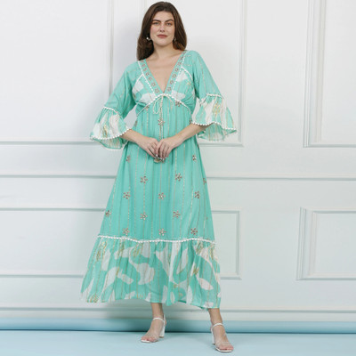 Majestic By Baani Women Maxi Green Full Length Dress