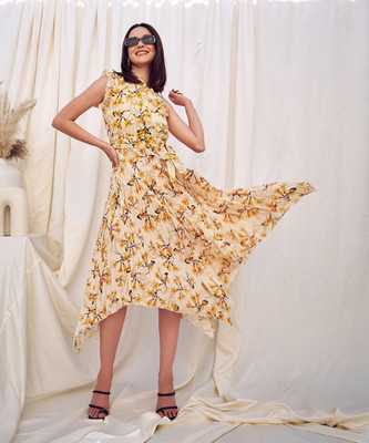 KASSUALLY Women Fit and Flare Yellow Maxi/Full Length Dress