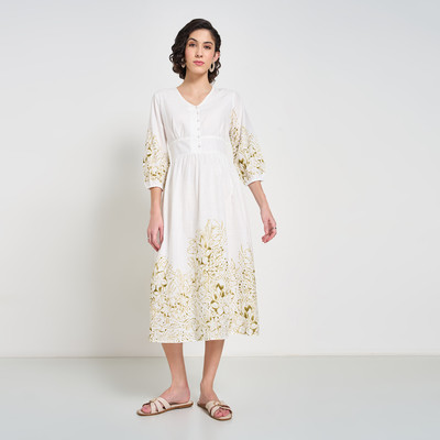 Honey By Pantaloons Women A-line White Midi/Calf Length Dress