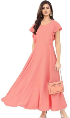 ladik way Women Maxi Pink Full Length Dress
