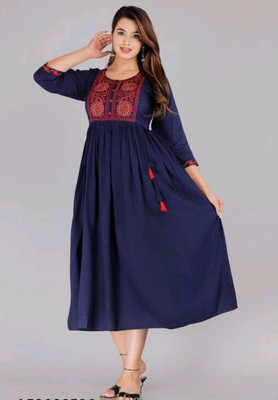 Yugta Women Fit and Flare Blue Midi/Calf Length Dress
