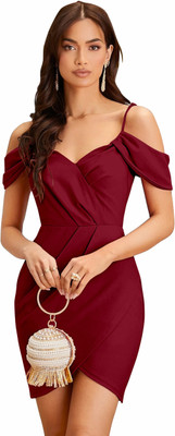 ZELZIS MART Women Bodycon Maroon Knee Length Dress