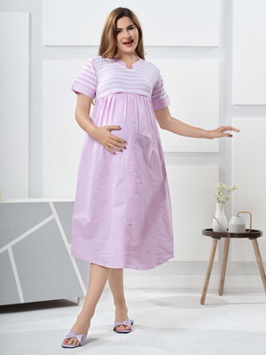 EASYMOM Women Fit and Flare Maroon Midi/Calf Length Dress