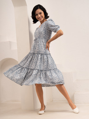 AASK Women Fit and Flare Grey Midi/Calf Length Dress