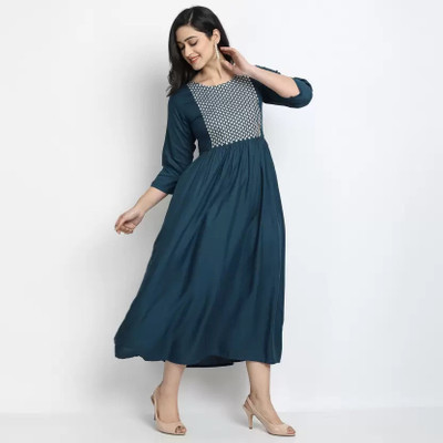 ShopGlobal Women A-line Dark Blue Below Knee Dress