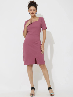 Dwarros Women Bodycon Pink Knee Length Dress