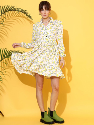 Sheetal Associates Women Fit and Flare Yellow Above Knee/Mid Thigh Length Dress