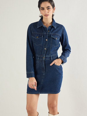 SASSAFRAS Women A-line Blue Above Knee/Mid Thigh Length Dress