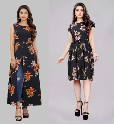 Modli 20 Fashion Women Fit and Flare Multicolor Knee Length Dress