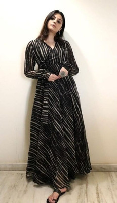 Fashion2wear Women A-line Black, Grey Midi/Calf Length Dress