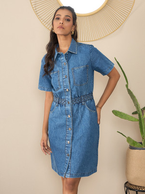 STYLESTONE Women Shirt Blue Above Knee/Mid Thigh Length Dress