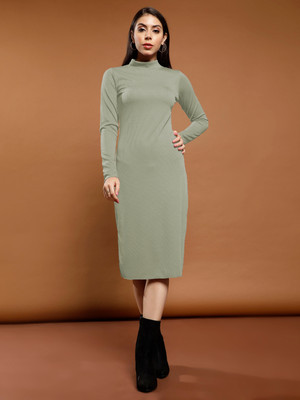 ATHENA Women Bodycon Green Midi/Calf Length Dress