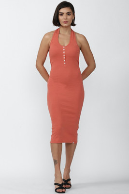 FOREVER 21 Women A-line Orange Midi/Calf Length Dress