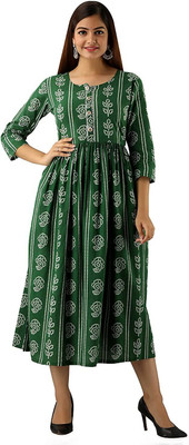 Dhruvi Fashion Women Printed, Dyed/Ombre A-line Kurta(Green)