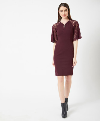 Miss Chase Women Bodycon Maroon Knee Length Dress