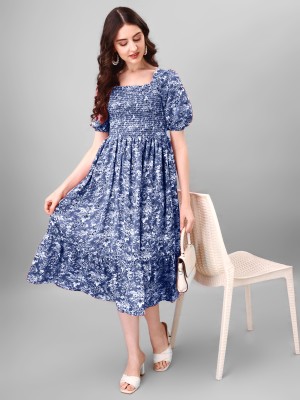 Krunal Raiyani Women Fit and Flare Blue Dress