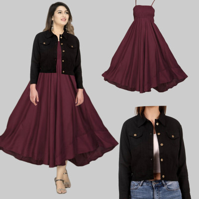 BuyUniqueFashion Women Fit and Flare Maroon Midi/Calf Length Dress