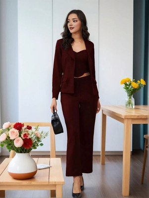 Moda Rapido Women Cinched Waist Maroon Knee Length Dress