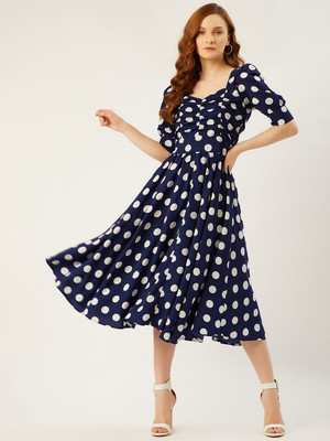 ANVI Be Yourself Women Fit and Flare Dark Blue Knee Length Dress
