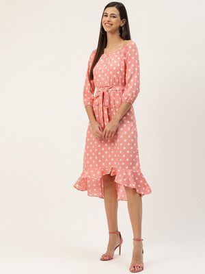 BRINNS Women Asymmetric Pink Knee Length Dress