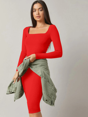 Trendz Creation Women Bodycon Red Below Knee Dress