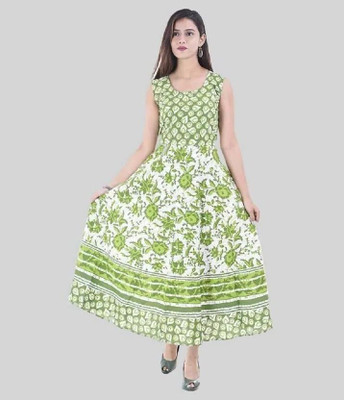 Tankavi Women Fit and Flare Green Knee Length Dress