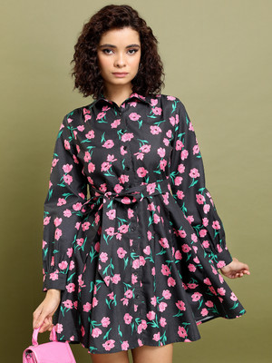 Tokyo Talkies Women Shirt Black, Pink, Light Blue Above Knee/Mid Thigh Length Dress