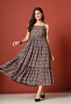 METRONAUT Women Fit and Flare Multicolor Maxi/Full Length Dress