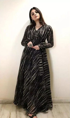 Herway Women A-line Black Maxi/Full Length Dress