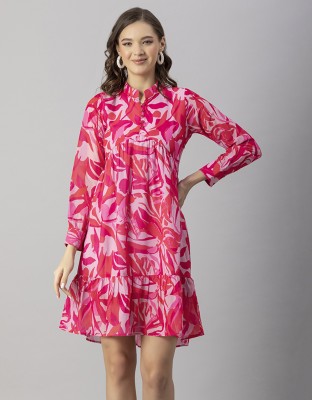 moomaya Women Gathered Pink, Maroon Dress