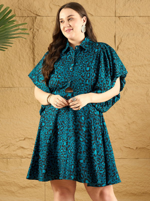 CURVE BY KASSUALLY Women Fit and Flare Blue Mini/Short Dress