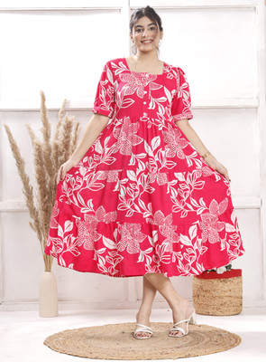 Gs Dress With Style Women Fit and Flare Pink Midi/Calf Length Dress